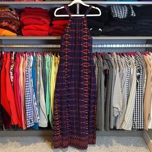 Athleta pink/purple/blue print halter neck back tie athletic maxi dress size S